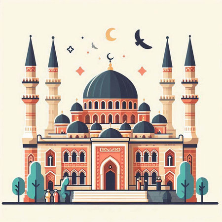 Mosque in flat style. Vector illustration. Ramadan Kareem.のイラスト素材