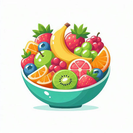 Bowl of fruit salad. Vector illustration isolated on white background.のイラスト素材