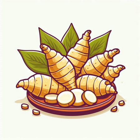 Horseradish root and leaves. Detailed vector illustration.のイラスト素材