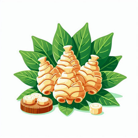 Illustration of ginger root on a white background. Vector illustration.のイラスト素材