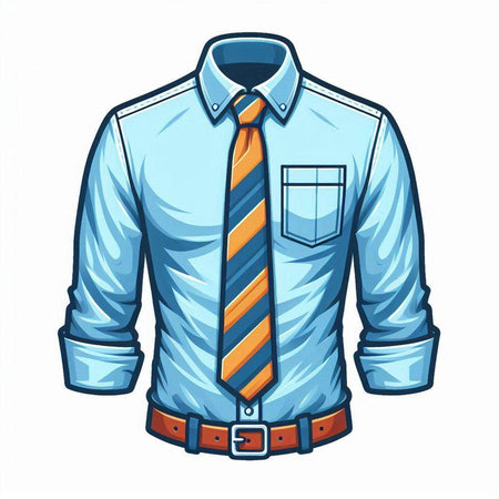 Blue shirt with necktie isolated on white background. Vector illustration.のイラスト素材