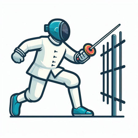 Fencing. Vector illustration of a man in a white suit with a sword.のイラスト素材