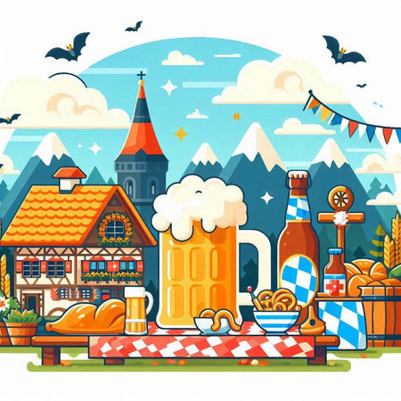 Oktoberfest festival in Bavaria. Vector illustration in flat styleのイラスト素材