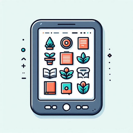 Smartphone with education related icons. Vector illustration in line art styleのイラスト素材