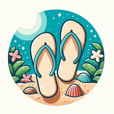 Flip-flops on the beach. Vector illustration in cartoon style.のイラスト素材