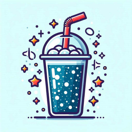 Vector illustration of a cup of milkshake with a straw and stars.のイラスト素材