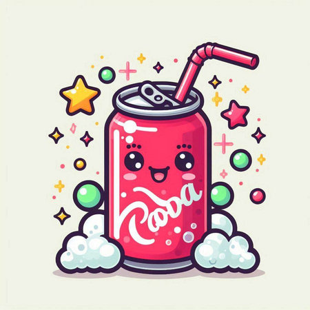 Cute cartoon soda can character vector illustration in flat design style.のイラスト素材