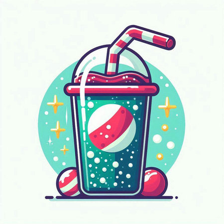 Vector illustration of a cup of cola with a straw and ice cubesのイラスト素材