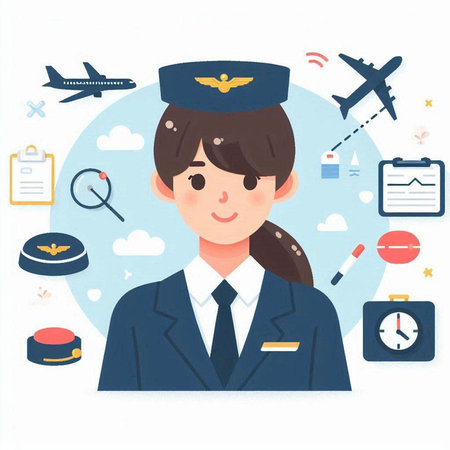 Airport attendant, Airplane, Travel and Tourism Concept. Vector Illustrationのイラスト素材