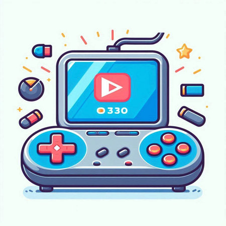 Modern video game console with gamepad. Vector illustration in cartoon styleのイラスト素材