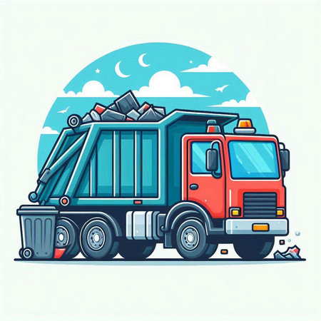 Garbage truck. Colorful vector illustration in flat cartoon style.のイラスト素材