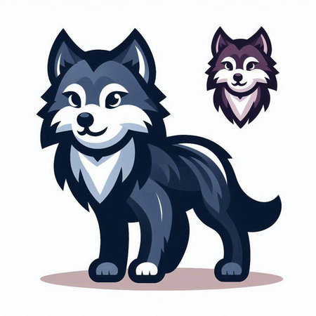 Vector illustration of a wolf and a dog on a white background.のイラスト素材