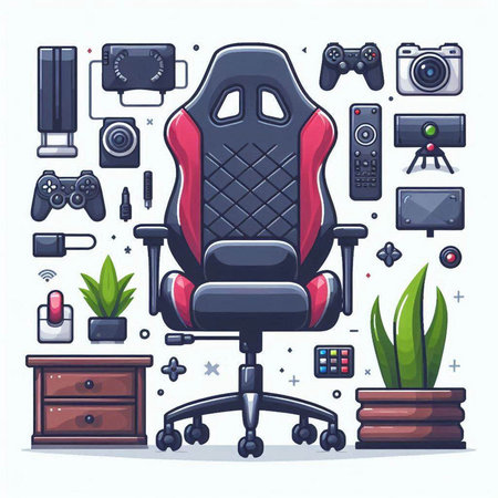 Office chair with accessories. Vector illustration in flat style for your designのイラスト素材