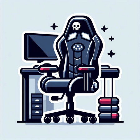 Vector illustration of a robot sitting at the office desk and working.のイラスト素材