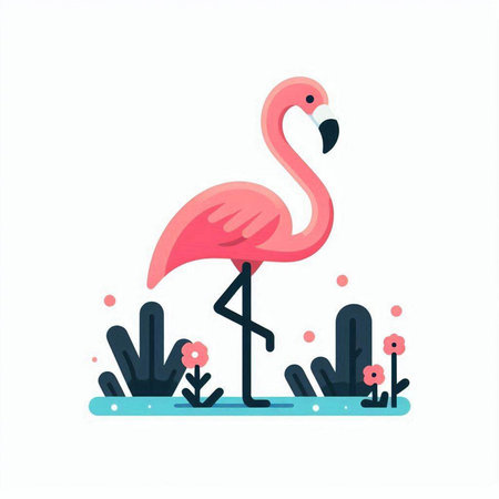 Flamingo flat vector illustration. Exotic bird. Tropical flamingo. Cartoon flamingo.のイラスト素材