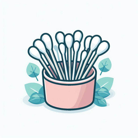 Cotton swabs in a pot. Vector illustration in cartoon style.のイラスト素材