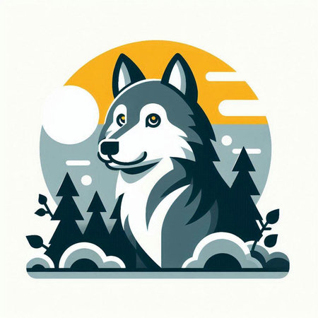 Vector illustration of a husky in the forest. Vector illustration.のイラスト素材