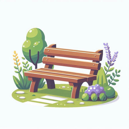Wooden bench in the park. Vector illustration in cartoon style.のイラスト素材