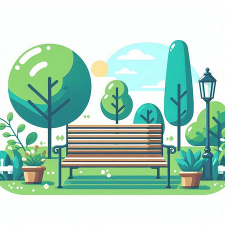 Bench in the park. Vector illustration in flat style. Park design.のイラスト素材