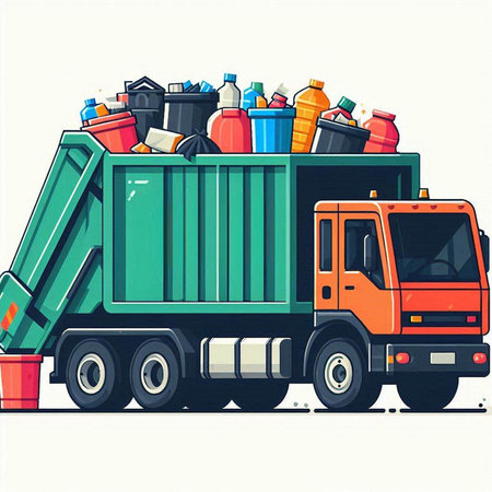 Garbage truck with garbage. Garbage collection. Vector illustration.のイラスト素材