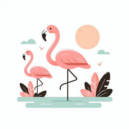 Flamingo. Hand drawn vector illustration in cartoon flat style.のイラスト素材