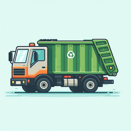 Garbage truck. Vector illustration of a garbage truck on a green background.のイラスト素材