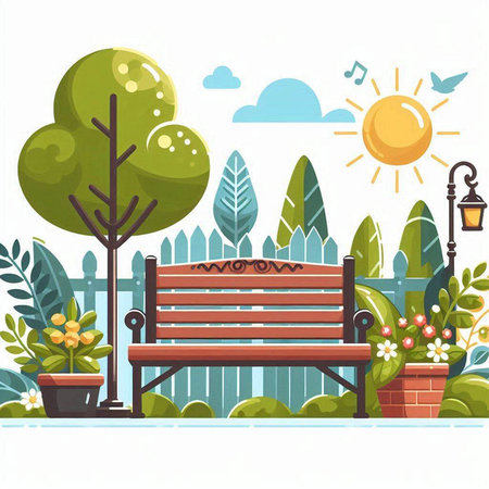 Wooden bench in the park. Vector illustration in a flat style.のイラスト素材