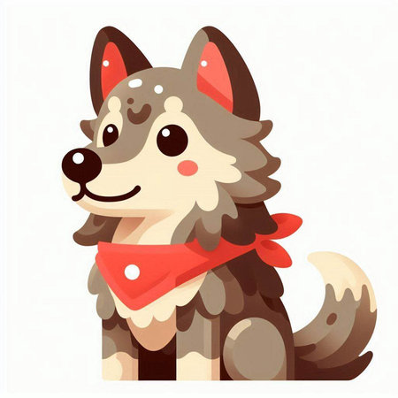 Cute cartoon dog in a red bow tie. Vector illustration.のイラスト素材