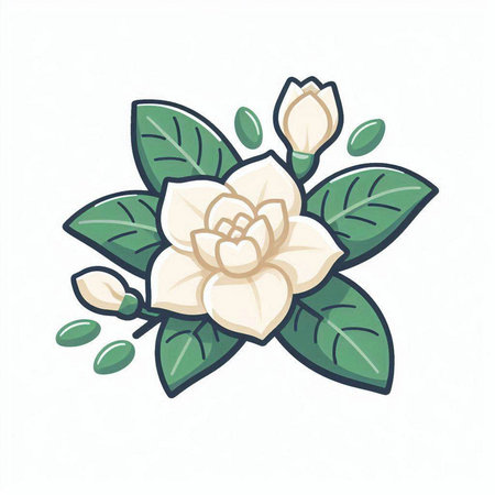 Illustration of a white jasmine flower on a white backgroundのイラスト素材