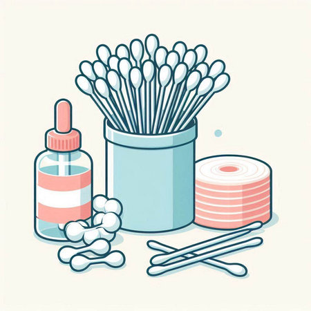 Cotton swabs, cotton swabs, cotton buds, cotton swabs, cotton swabs. Vector illustration.のイラスト素材