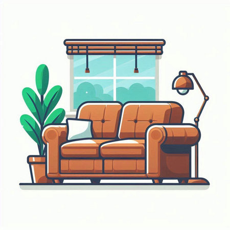Living room with sofa and armchair. Vector illustration in flat styleのイラスト素材