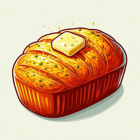 Illustration of a fresh baked loaf of bread with butter on topのイラスト素材