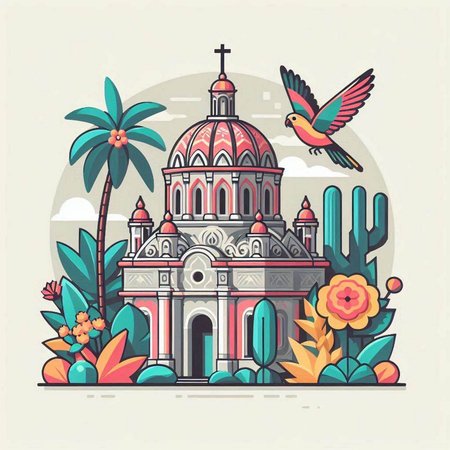 Flat design vector illustration of Church of the Sacred Heart of Jesus in Rome, Italy.のイラスト素材
