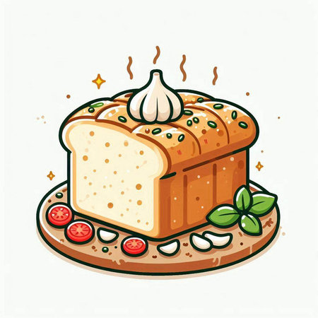 Illustration of a slice of bread with a garlic on top.のイラスト素材