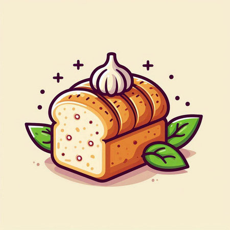 Illustration of a slice of bread with a garlic on top.のイラスト素材