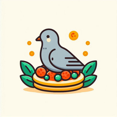 Pigeon on cake, vector illustration. Flat design style.のイラスト素材