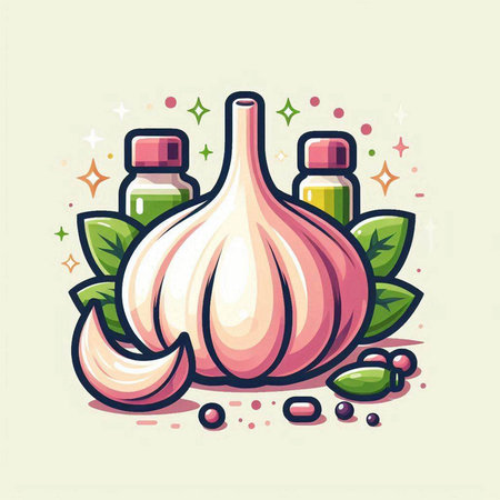 Garlic and spices vector illustration. Hand drawn style design elements.のイラスト素材