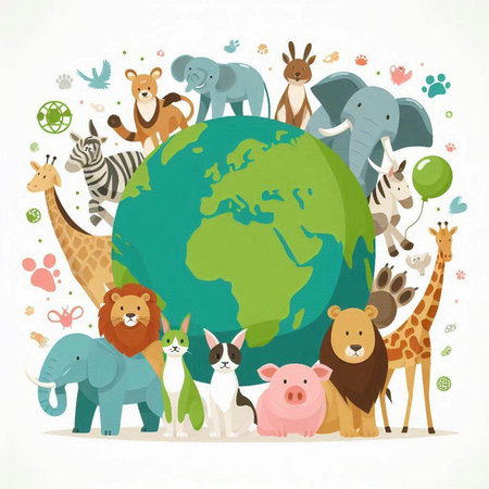 Animals around the world. Cute cartoon illustration. Vector.のイラスト素材