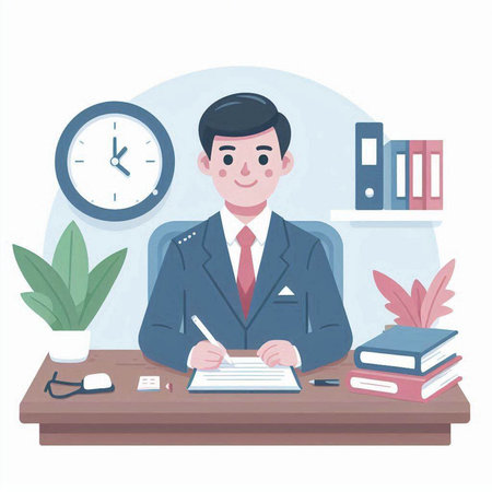 Businessman working in office. Vector illustration in flat cartoon style.のイラスト素材