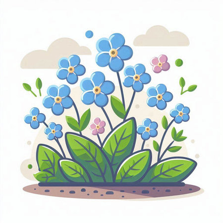 Flower garden with blue forget-me-not, vector illustrationのイラスト素材