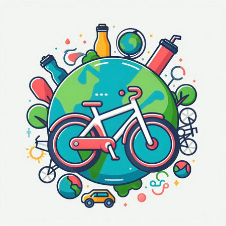 Vector illustration of bicycle around the globe. Eco-friendly concept.のイラスト素材