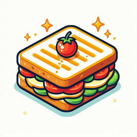 Sandwich with cheese, tomato and cucumber. Vector illustration.のイラスト素材