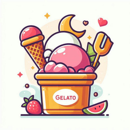 Ice cream in a waffle cup. Flat style vector illustration.のイラスト素材