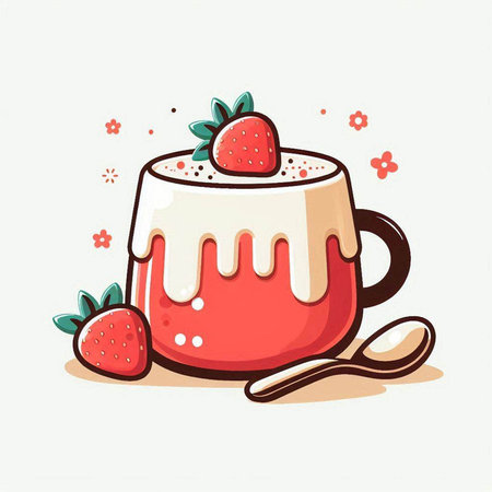 Cup of hot chocolate with cream and strawberries. Vector illustration.のイラスト素材