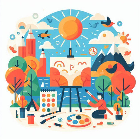 Painting and drawing. Art and creativity. Vector illustration in flat styleのイラスト素材