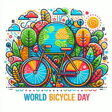 World Bicycle Day. Colorful vector illustration on the theme of bicycleのイラスト素材