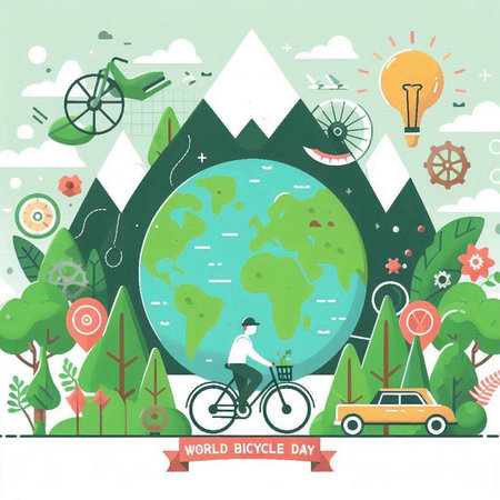 Flat design vector illustration concept of environment, ecology, eco friendly transport and travel.のイラスト素材