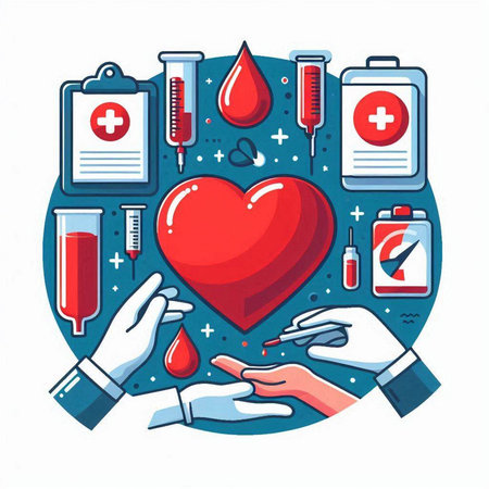 Blood donation, blood donation concept. Vector illustration in line art styleのイラスト素材