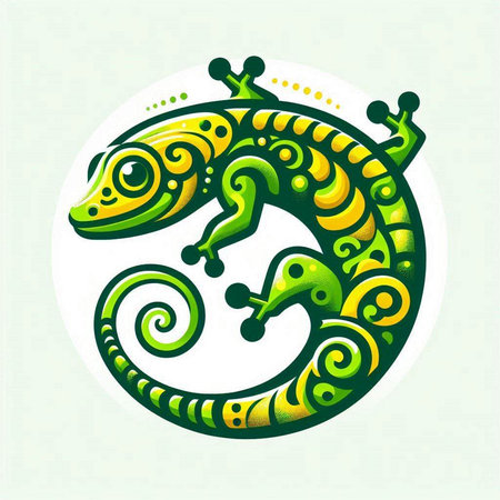 Lizard icon in green and yellow color, vector illustration, eps10のイラスト素材