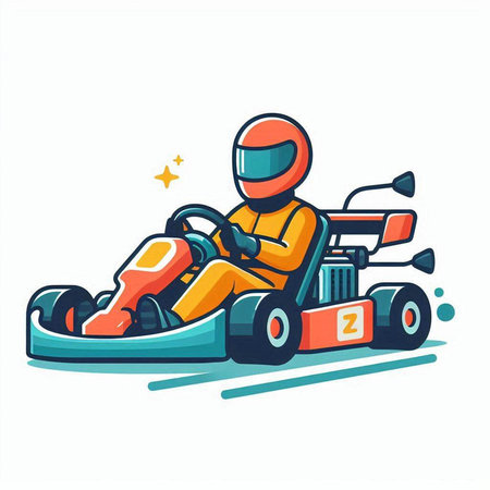 Cartoon karting icon. Vector illustration in flat style.のイラスト素材